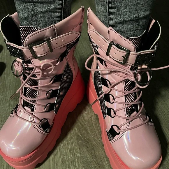 Pink and Black Punk Platform Shoes NEW Size 7 - Picture 9 of 9